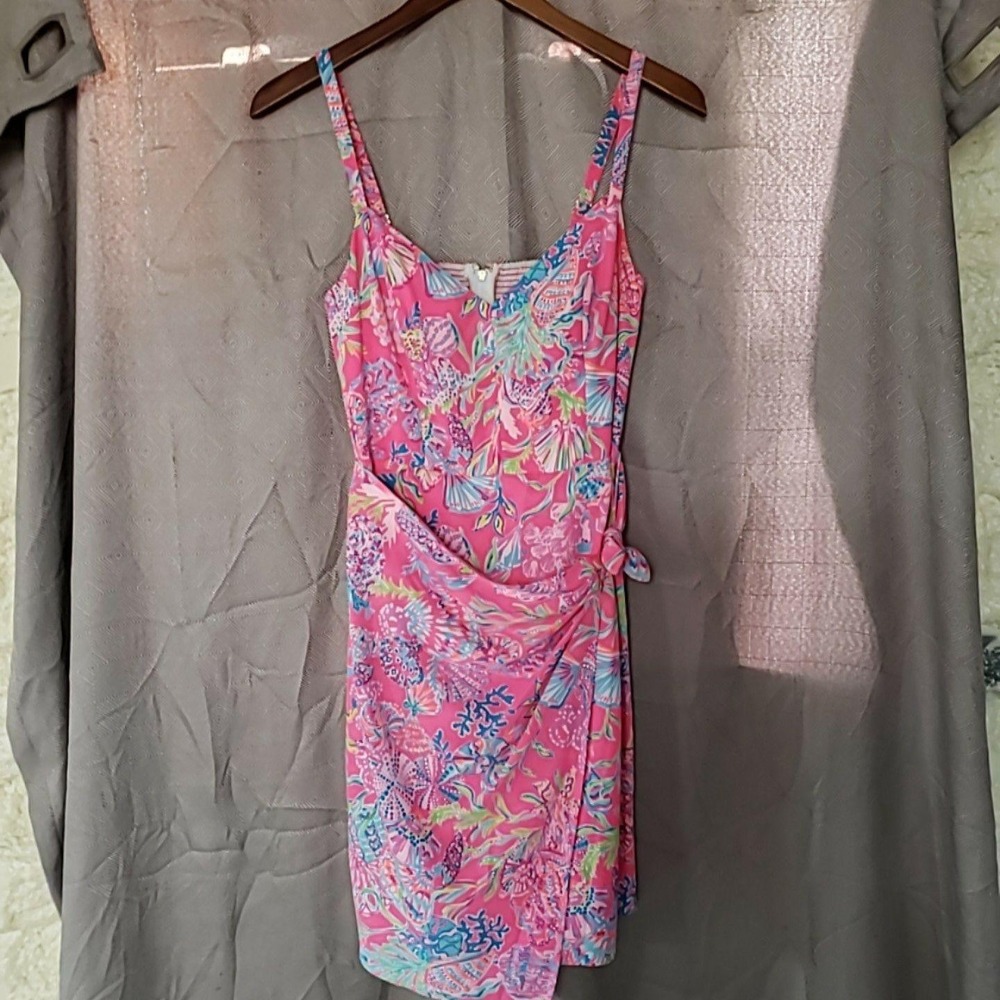 Lilly Pulitzer Sundress Womens 0 Pink Floral Sleeveless Scoop Neck Side Tie